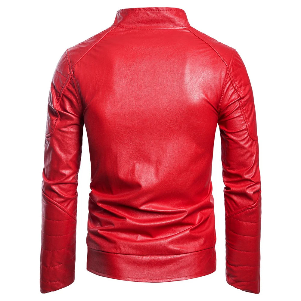 Diamond-Patterned PU Leather Quilted Men's Jacket