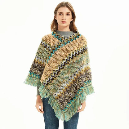 Cloak Soft Knitted Stripe Cardigan Ponchos