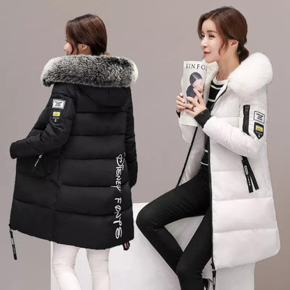 Parka Big Fur Collar Hooded Thick Warm Long Female Coat Casual