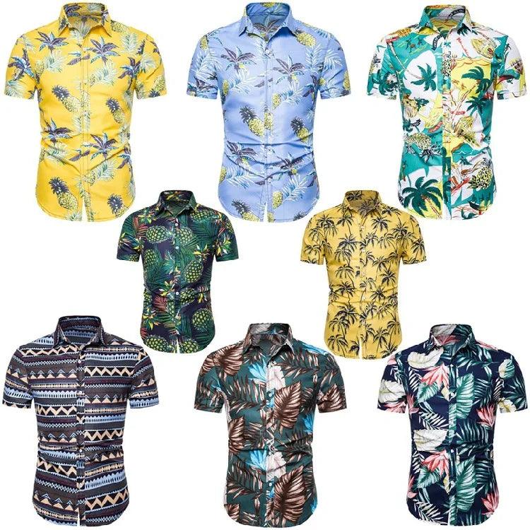 Floral Print Hawaiian Shirts for Men, Short Sleeve, Cotton, Lapel Collar