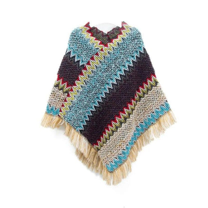 Cloak Soft Knitted Stripe Cardigan Ponchos