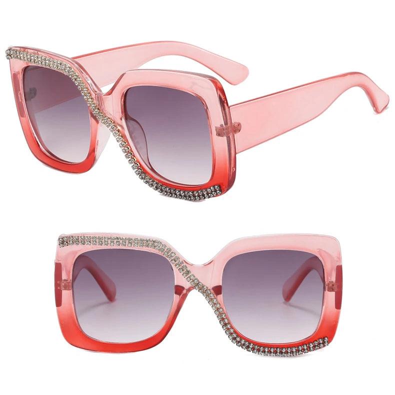 Dazzling Diamond Square Sunglasses: Luxury Vintage Oversized Shades with Unique Rhinestone Frame