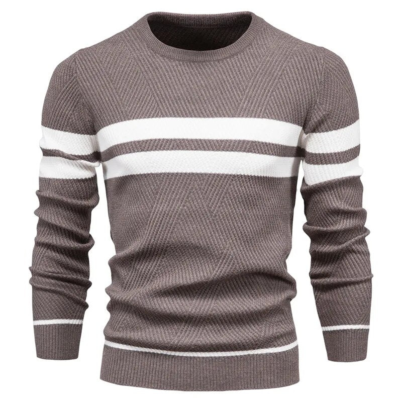 Men's Sweater O-neck Patchwork Long Sleeve Warm Slim Fit Casual