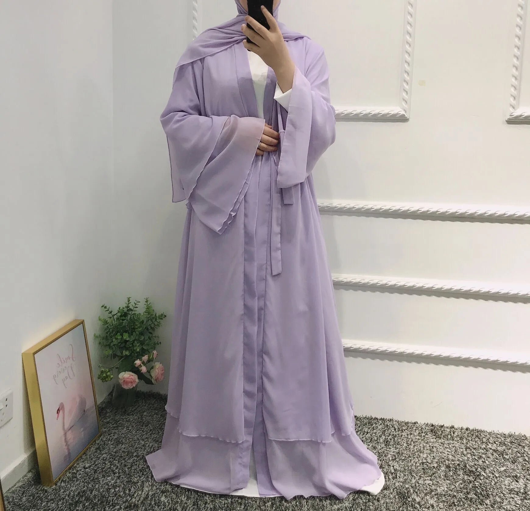 Chiffon Abaya Casual With Belt and Scarf