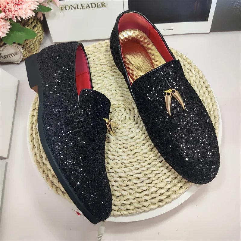 Glittering Tassel Loafers: Stylish Slip-On Pointed Men's Casual Shoes