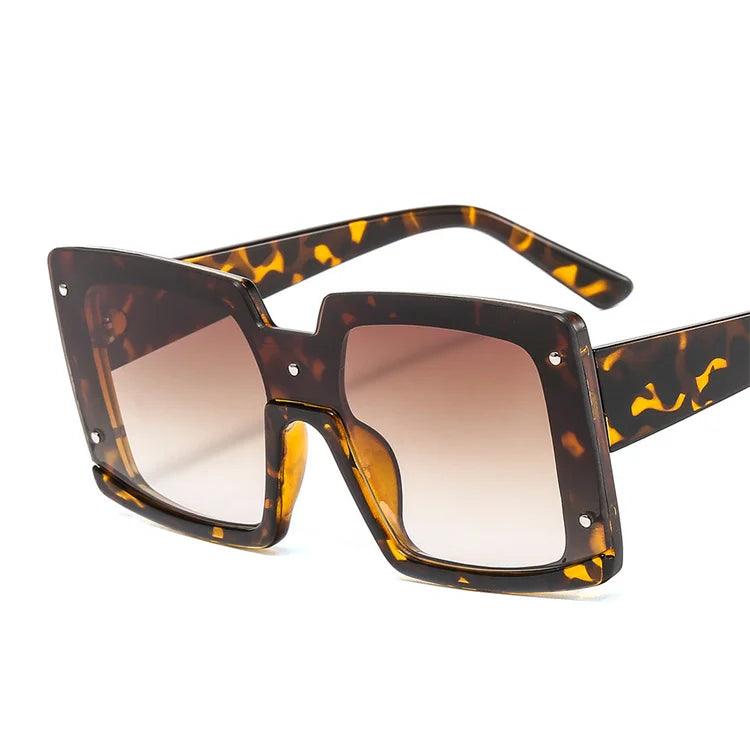 Trendy Big Square Sunglasses with Half Frame and One-Piece Lens