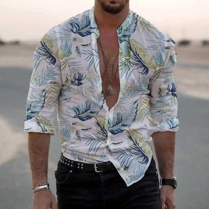 Men's Casual Shirt: Stylish Printed Lapel with Long Sleeves