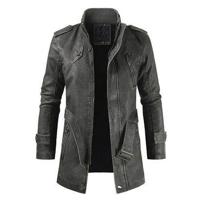 Winter Men's Thick Faux Leather Long Jacket