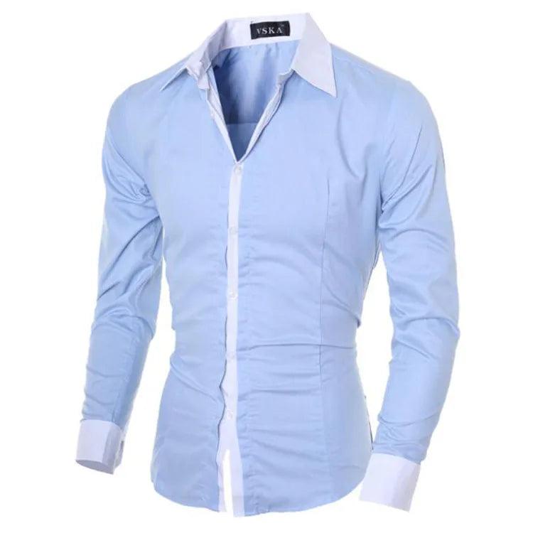 NEW Men's Shirt: Long Sleeve Casual Solid Multi-Button, Slim Fit Dressy Two Color Shirts