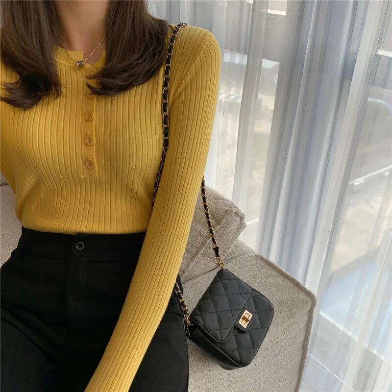 Knitted Button Pullover Sweater Slim