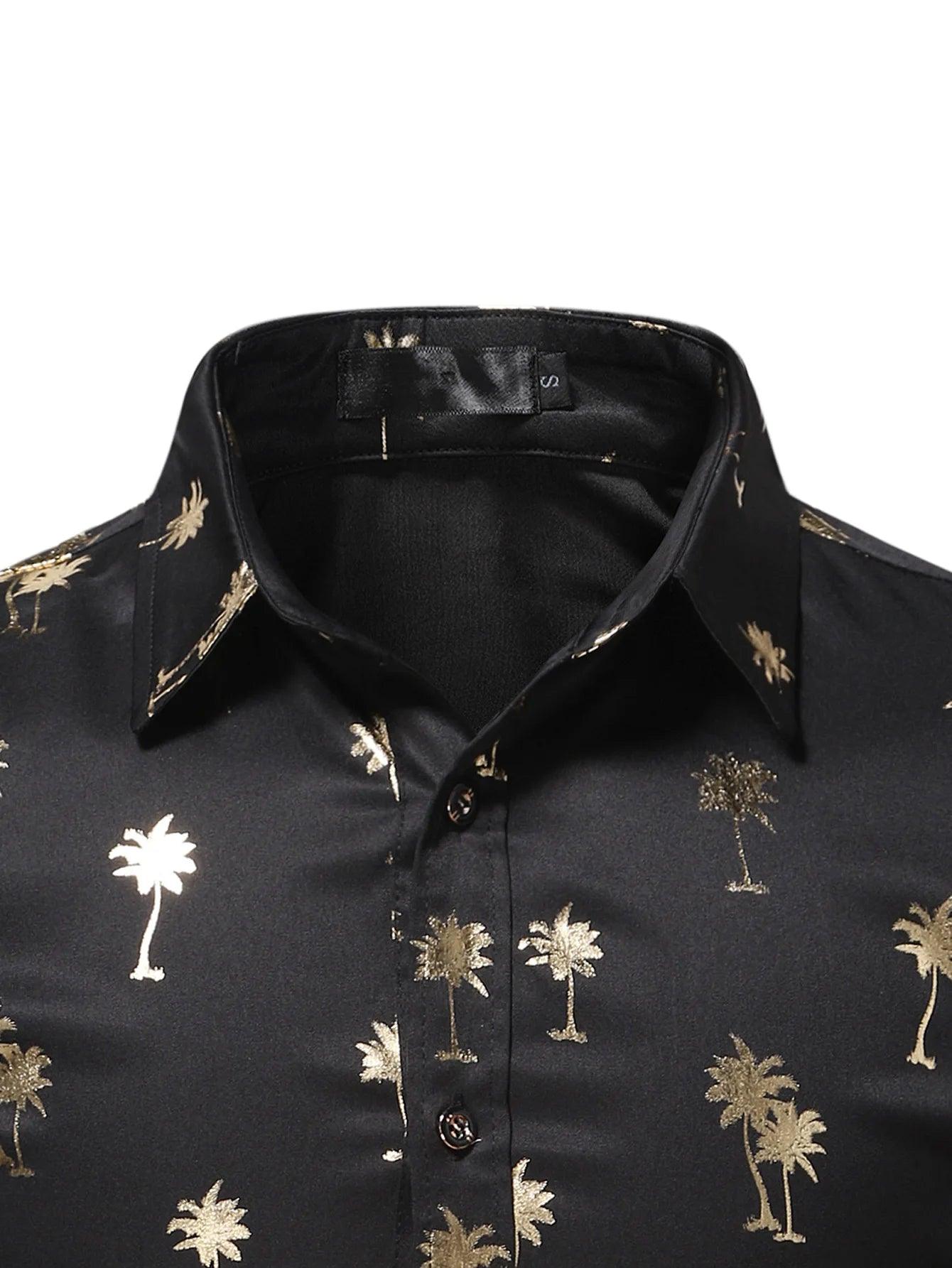 Gold Print Shirt for Men, Short-Sleeves