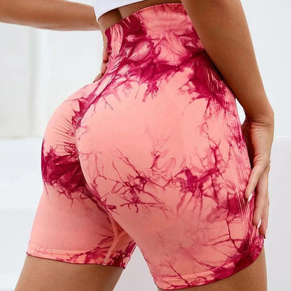 Seamless Tie Dye Yoga Shorts: Butt Lift, Stretch Legging, Peach Hip