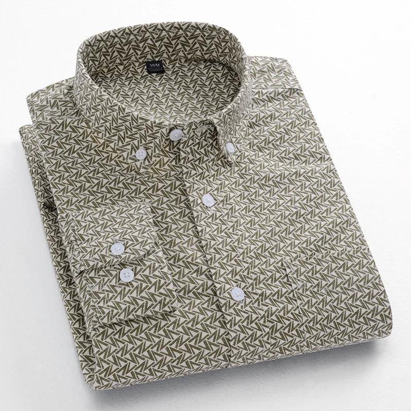 Men's Regular-fit Long Sleeve Dressy Shirt, Floral Print, Oxford Cotton