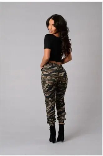 Stretchy Waistband Camouflage Stylish Skinny Army Green Jeans