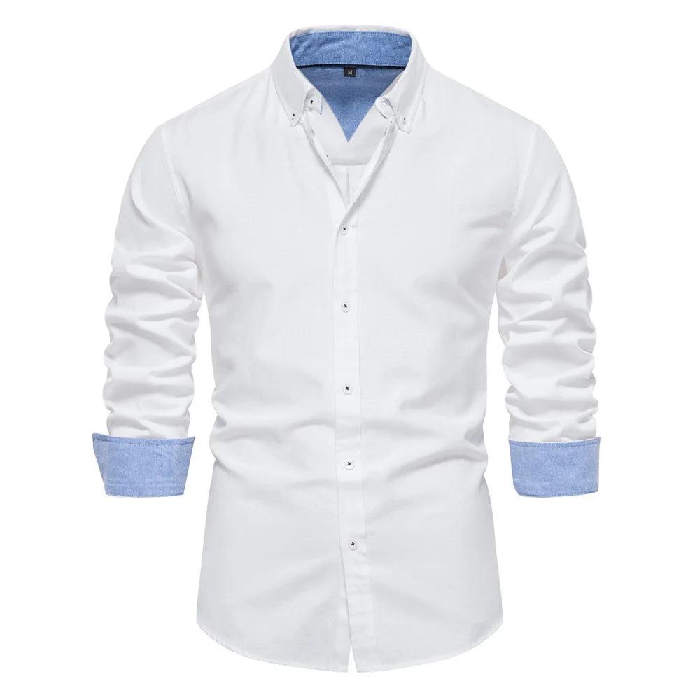 Solid Color Oxford Shirt with Turn-down Collar for Men