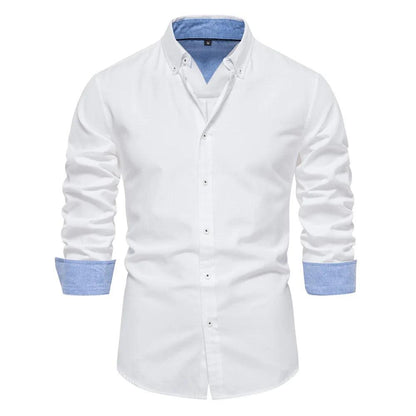 Solid Color Oxford Shirt with Turn-down Collar for Men