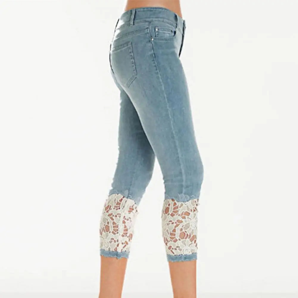 Capri Lace Stretchy Calf Length Skinny Jeggings Denim