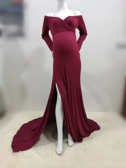 Shoulder-less Maternity Dresses Maxi Gown Long