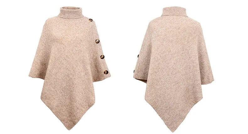 Button Poncho Oversized Turtleneck Jumper Knitwear Sleeve