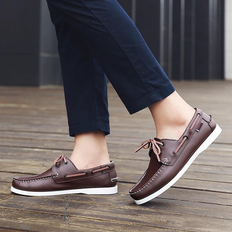 Top-Quality Leather Topsiders: Comfortable Men's Moccasins Casual Style