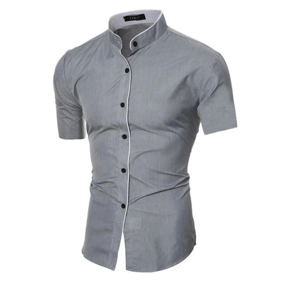 Summer Business Casual: Men's Short Sleeve Stand-up Collar Slim-fit Cotton Shirt