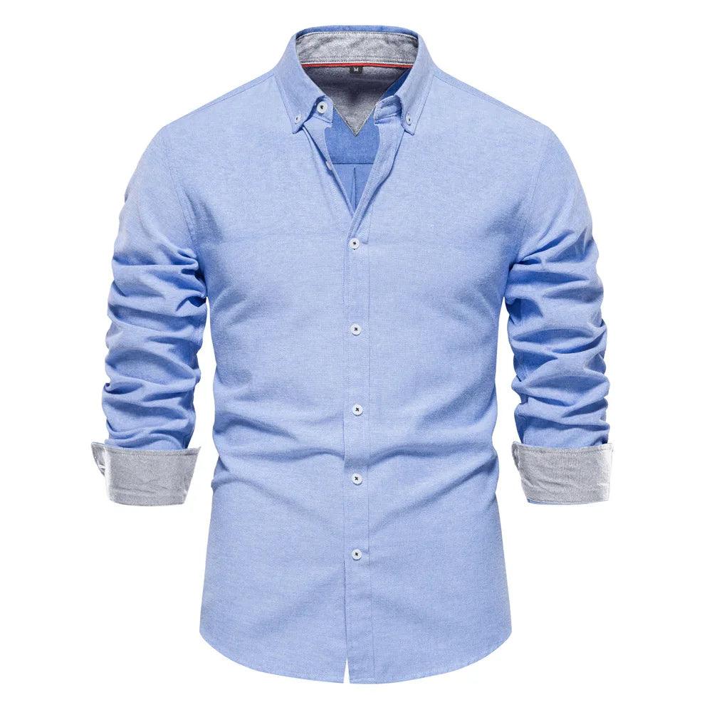 Solid Color Oxford Shirt with Turn-down Collar for Men