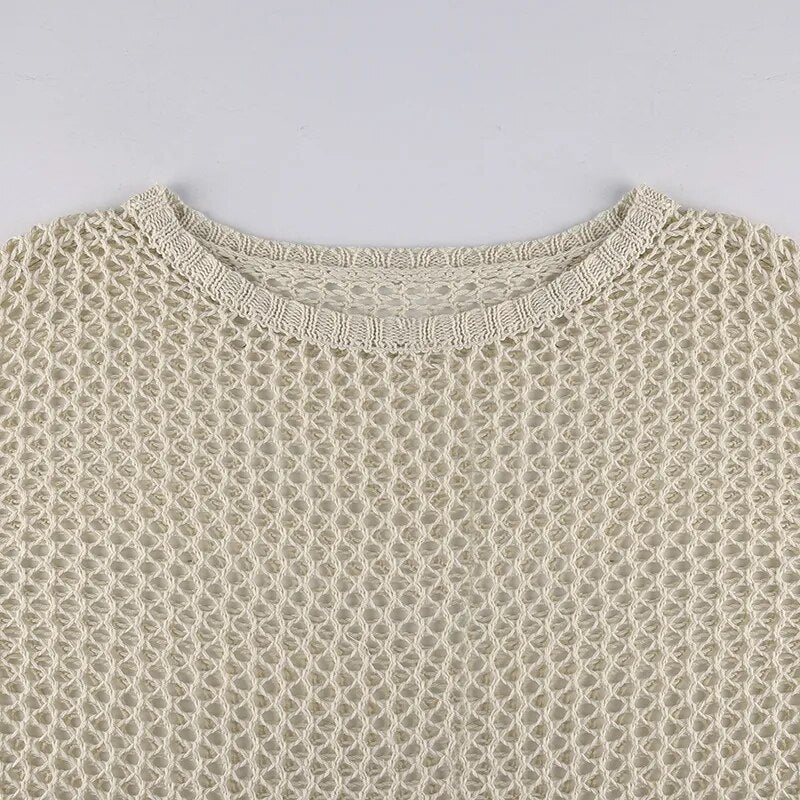 Fish Net Pullovers Crewneck Retro Sweater