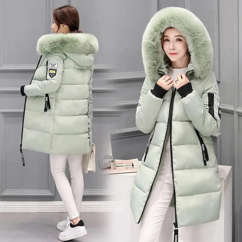 Parka Big Fur Collar Hooded Thick Warm Long Female Coat Casual