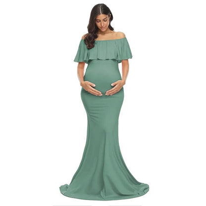 Maternity Elegant Slim Off Shoulder Long Dresses