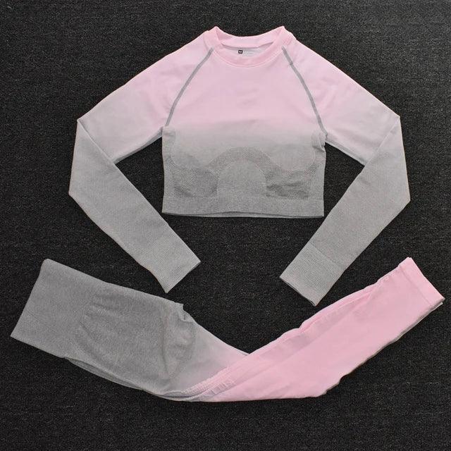 Yoga Set: High Quality Seamless Leggings with Long Sleeve and Crop Top