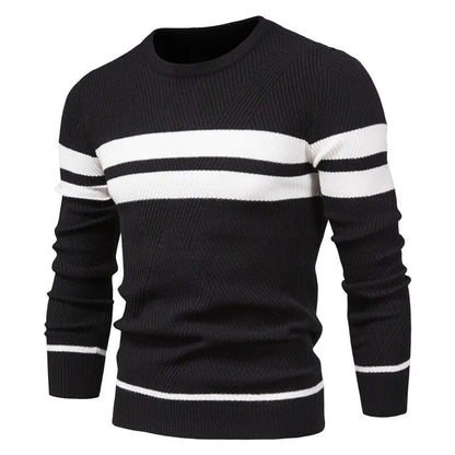 Men's Sweater O-neck Patchwork Long Sleeve Warm Slim Fit Casual