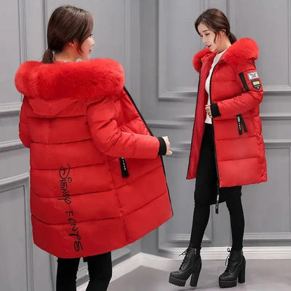 Parka Big Fur Collar Hooded Thick Warm Long Female Coat Casual