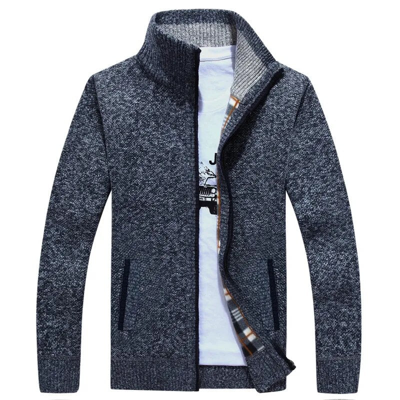 Winter Men's Wool Cardigan Zipper Knitted Thick Casual