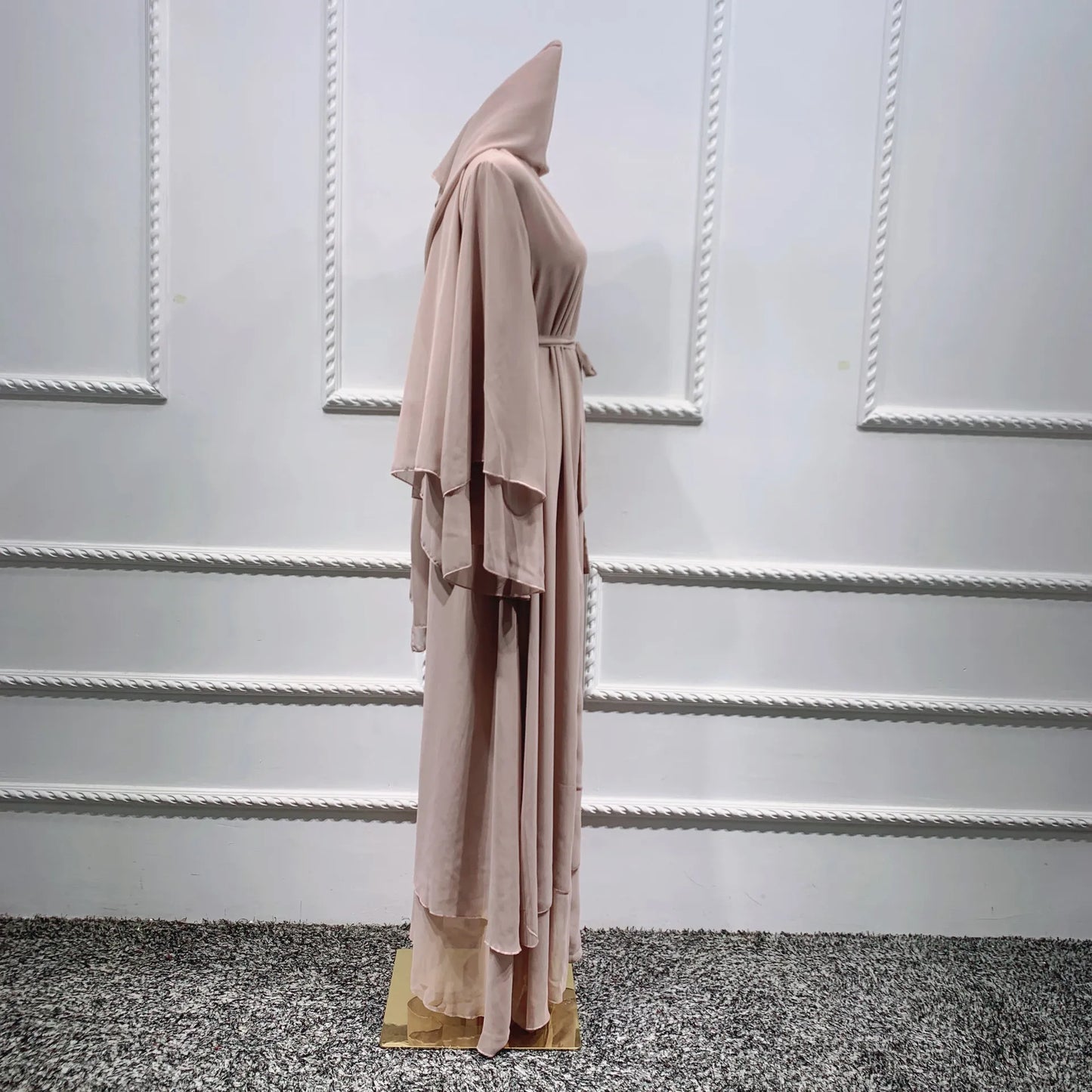 Chiffon Abaya Casual With Belt and Scarf