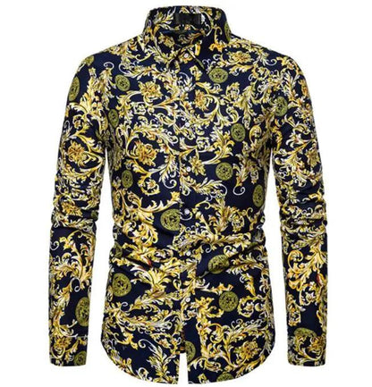 High-Quality Print Casual Slim-Fit Long Sleeve Men's Shirt