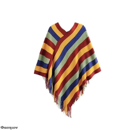 Cloak Soft Knitted Stripe Cardigan Ponchos