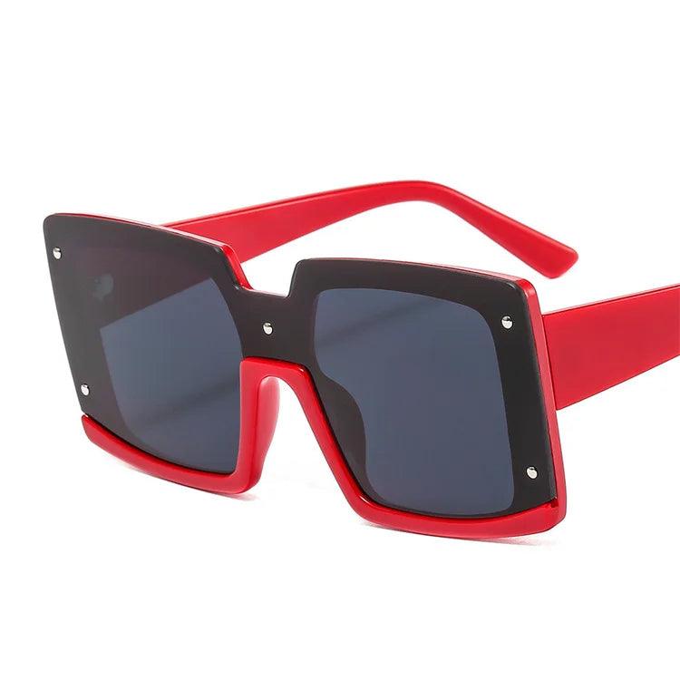 Trendy Big Square Sunglasses with Half Frame and One-Piece Lens