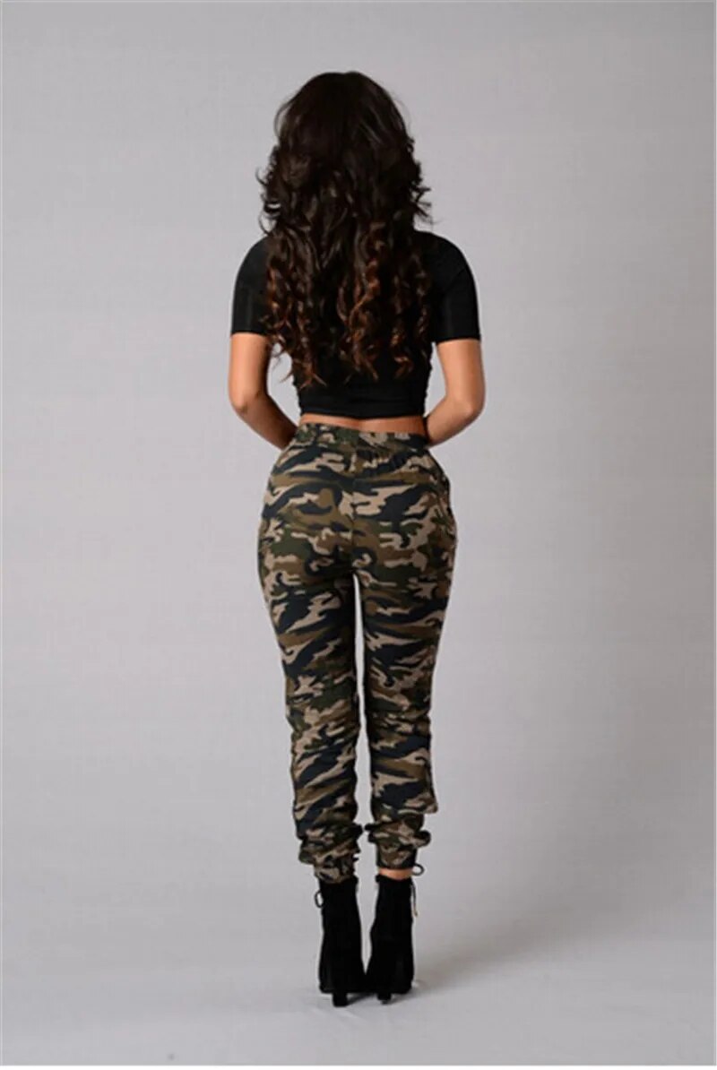 Stretchy Waistband Camouflage Stylish Skinny Army Green Jeans