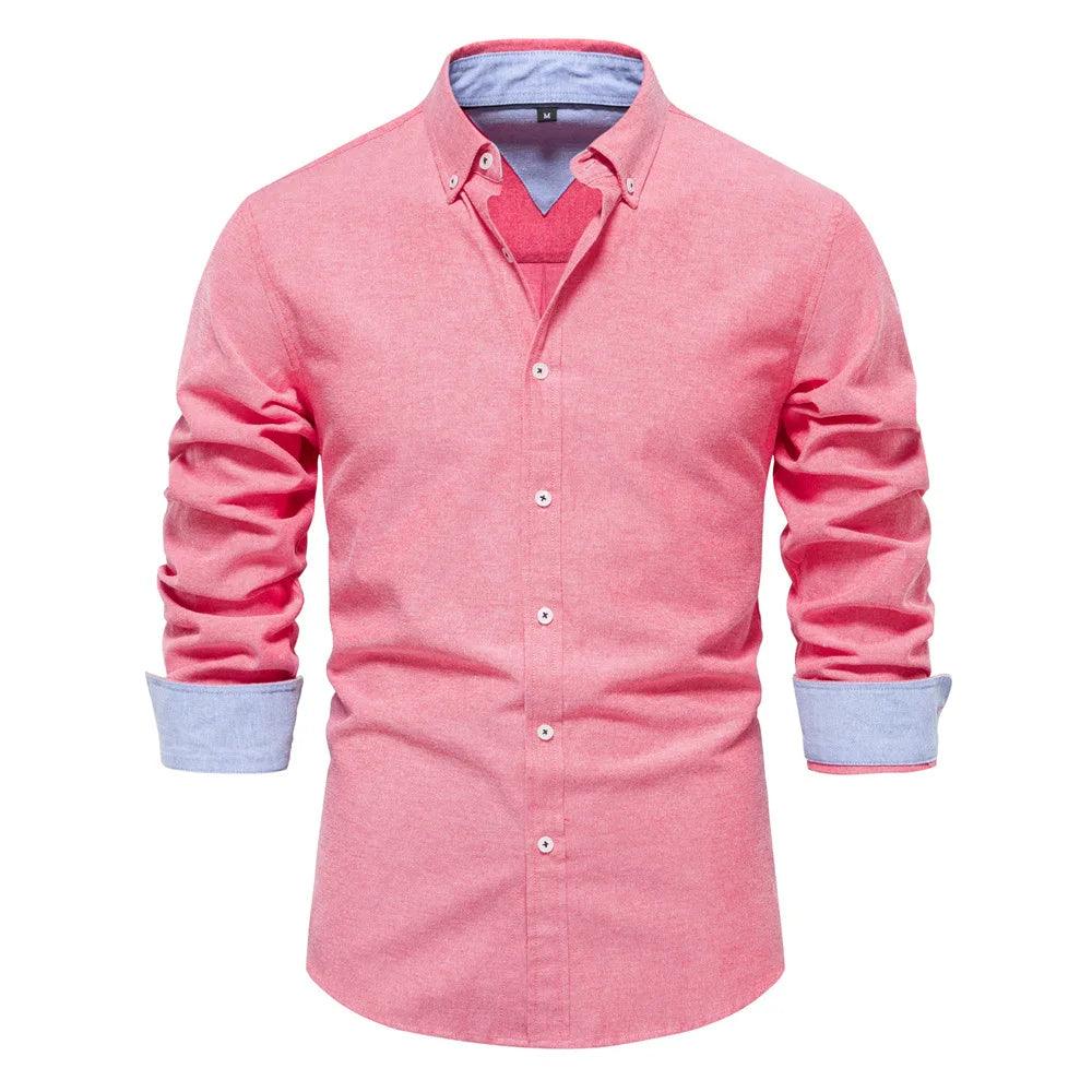 Solid Color Oxford Shirt with Turn-down Collar for Men