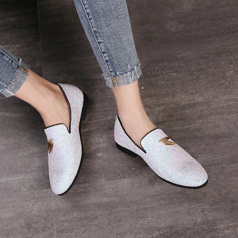 Glittering Tassel Loafers: Stylish Slip-On Pointed Men's Casual Shoes