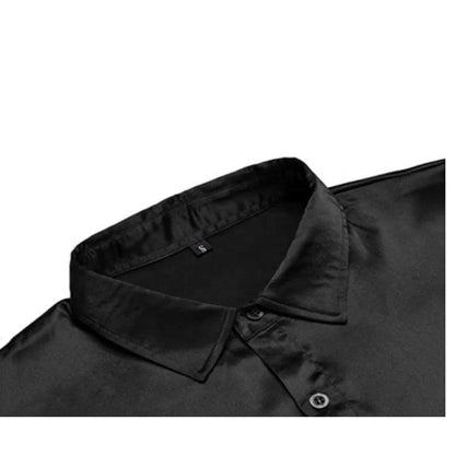 Luxurious Silk Satin Dressy Men Shirt: Long Sleeve Slim Fit Button-down Casual