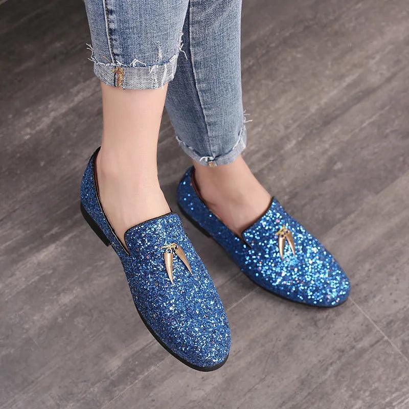 Glittering Tassel Loafers: Stylish Slip-On Pointed Men's Casual Shoes