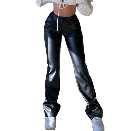 Elegant Black PU Leather High Waist Skinny Casual Pants