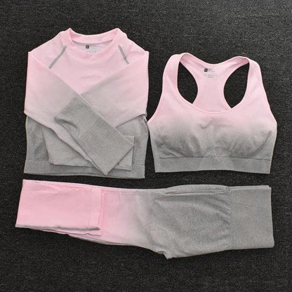 Yoga Set: High Quality Seamless Leggings with Long Sleeve and Crop Top