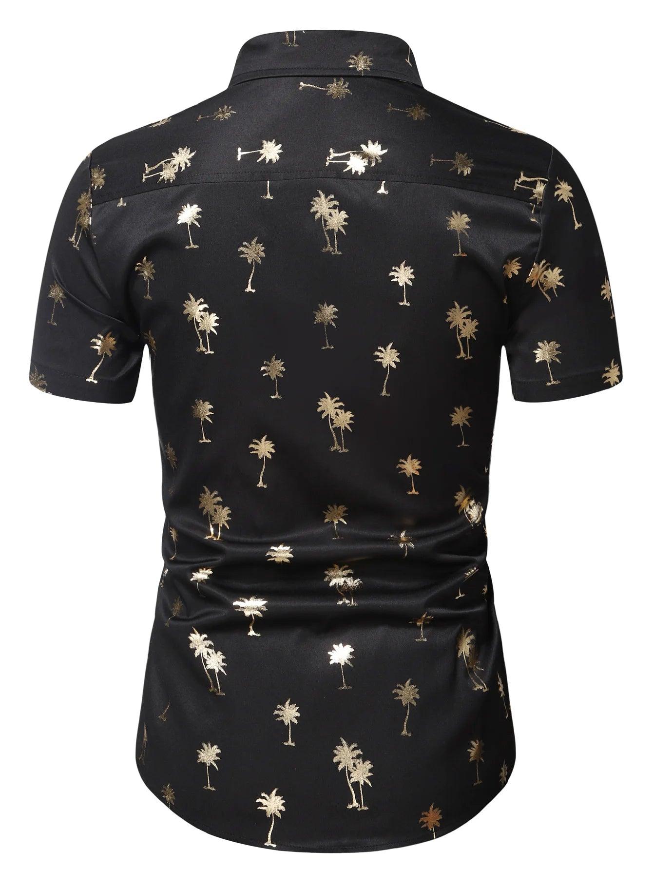 Gold Print Shirt for Men, Short-Sleeves