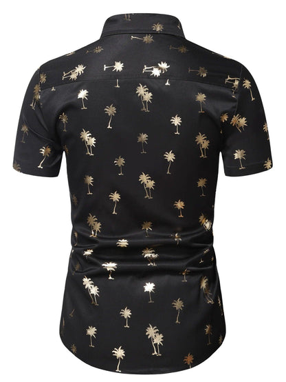 Gold Print Shirt for Men, Short-Sleeves