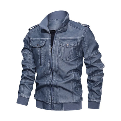 Men's Leather Jacket Distressed Wash, Zipper Closure