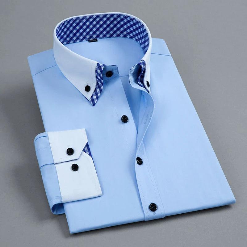 Men's Dressy Double-Layered Collar, Long Sleeve, Regular Fit.