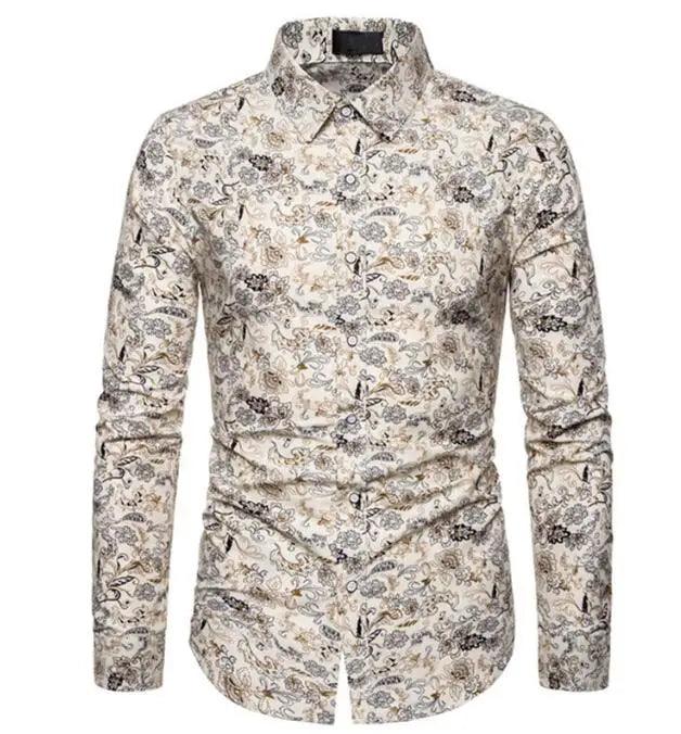 High-Quality Print Casual Slim-Fit Long Sleeve Men's Shirt