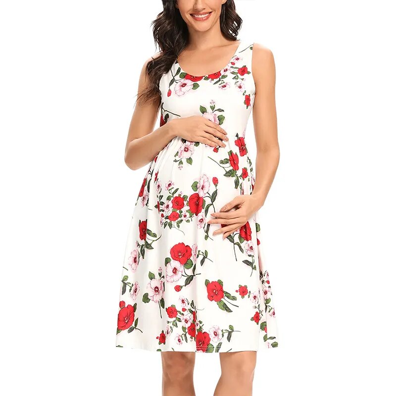 Floral Short Sleeve Loose Maternity Casual Soft Waist Print Knee